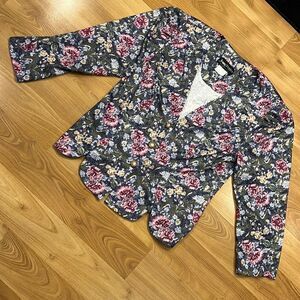 Vintage Jenny Petites Blue and Green Floral Blazer Blouse 10